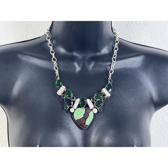 art multi gemstone crysophrase biwa pearl quartz sterling silver necklace 19.5" - Picture 7 of 13